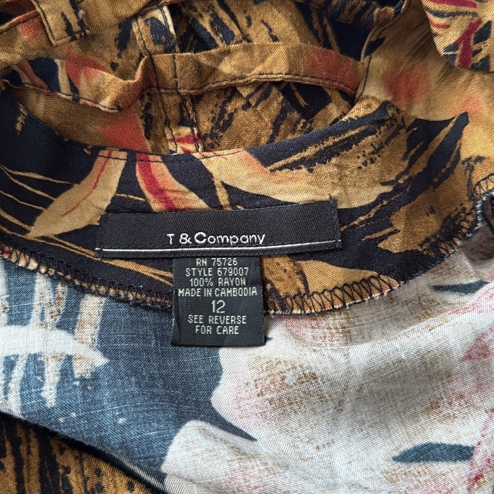 T & Company Leaves Print Maxi Dress Size 12 - Picture 7 of 7